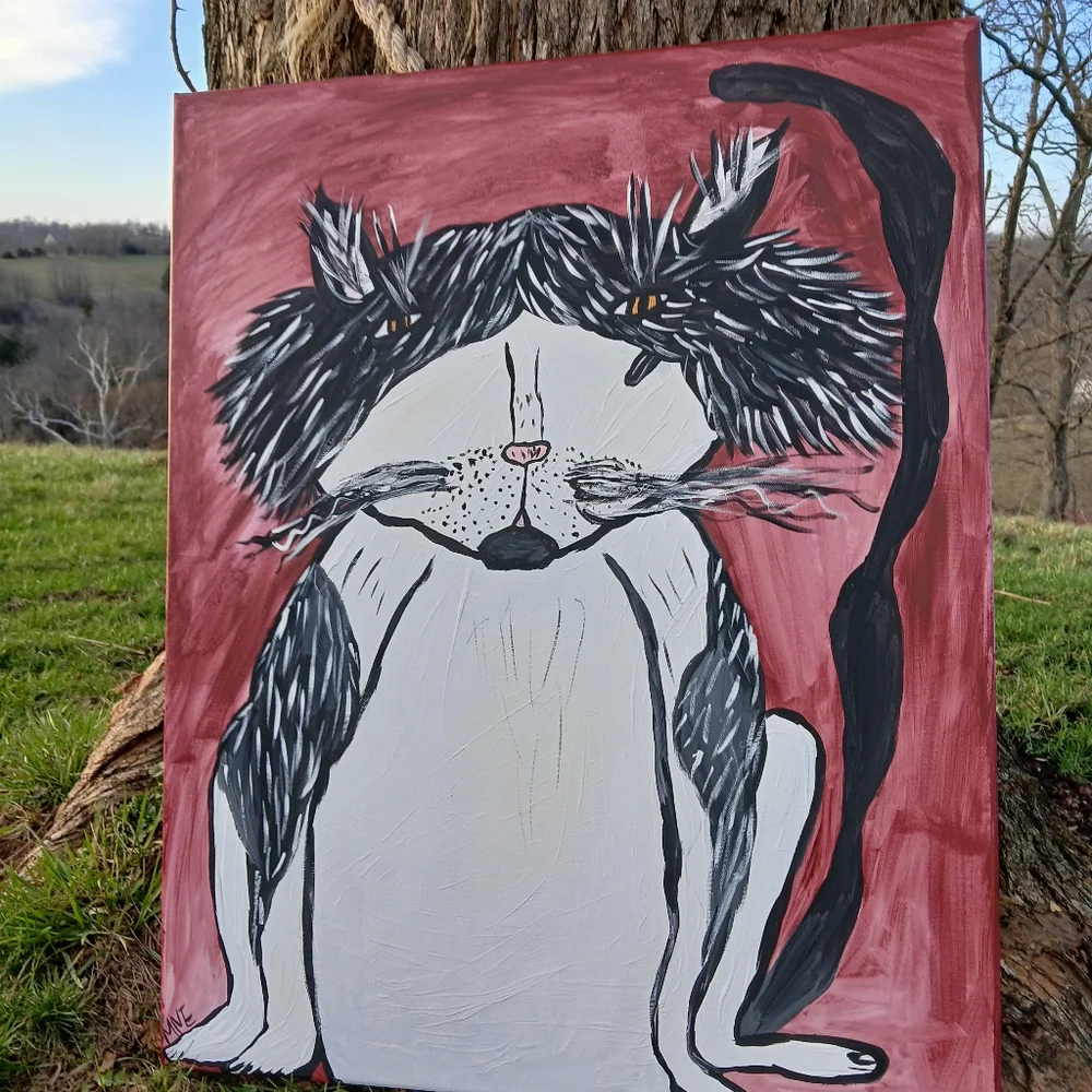 Tuxedo Cat Painting Folk Art - Picture 6 of 10